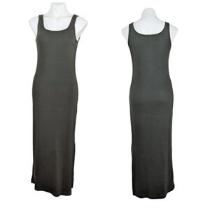 VTG Lauren Ralph Lauren Olive Green Ribbed Sleeveless Maxi Dress Side Slit